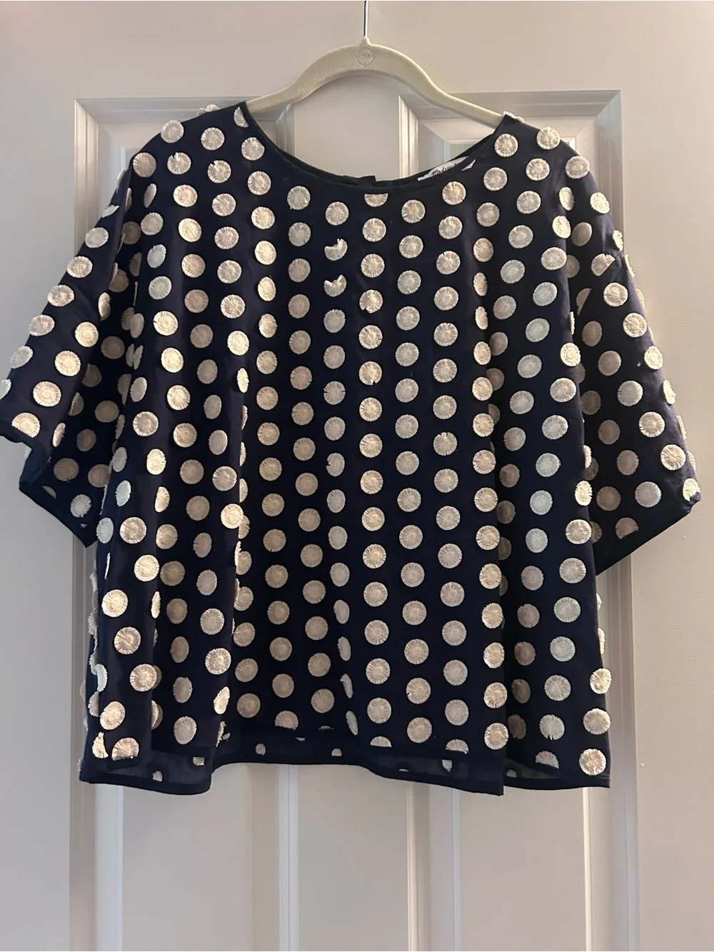 Madewell Navy Blue Polka Dot Short Sleeve Blouse - Picture 2 of 3